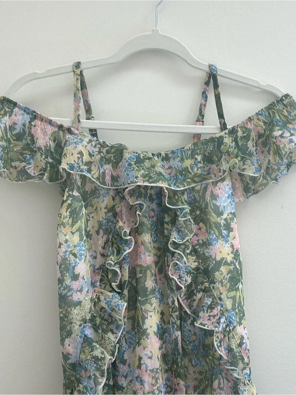 ABERCROMBIE KIDS Girls Green Floral Ruffle Off-Shoulder Dress 11/12